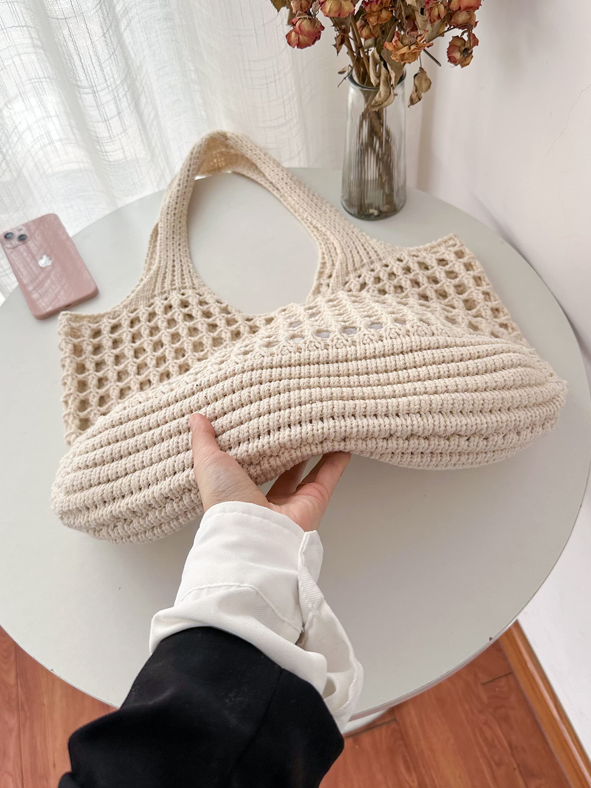 Beach Bag for women, Crochet tote bags, Shoulder Handbags knit bag,cute tote bag for travel,Crocheted tote bag