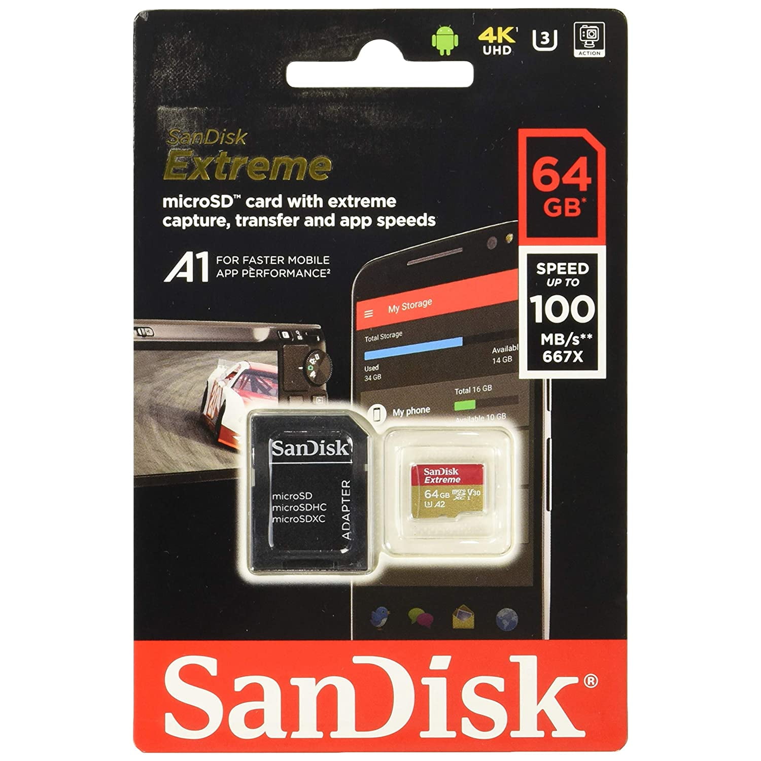 Sandisk Extreme 64gb Microsd Microsdhc Microsdxc 4k Uhd Sdsqxa2 064g Gn6ma A1 Walmart Com Walmart Com