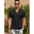 thumbnail image 5 of Youclos Men's Short Sleeve Textured Linen Hawaiian Beach Button Down Shirt, 5 of 7