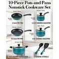 thumbnail image 2 of Cook N Home Professional Pots and Pans Nonstick Cookware Set, Belly Shape Kitchen Cooking Set with Frying Pans and Saucepans, Induction Compatible, 10-Piece, Turquoise, 2 of 9
