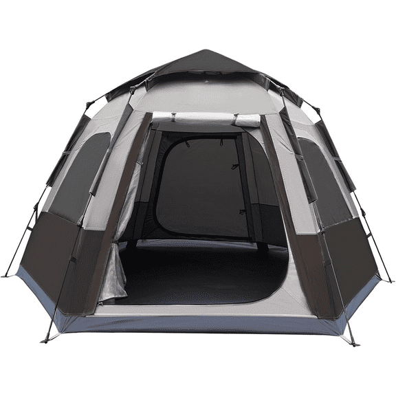 2/3/4 Person Camping Tent - Instant Pop Up Waterproof 2 Doors Tent with Easy Setup | 3-Season Hexagonal Dome Design for Family, Hiking & Traveling Single-layer Gray