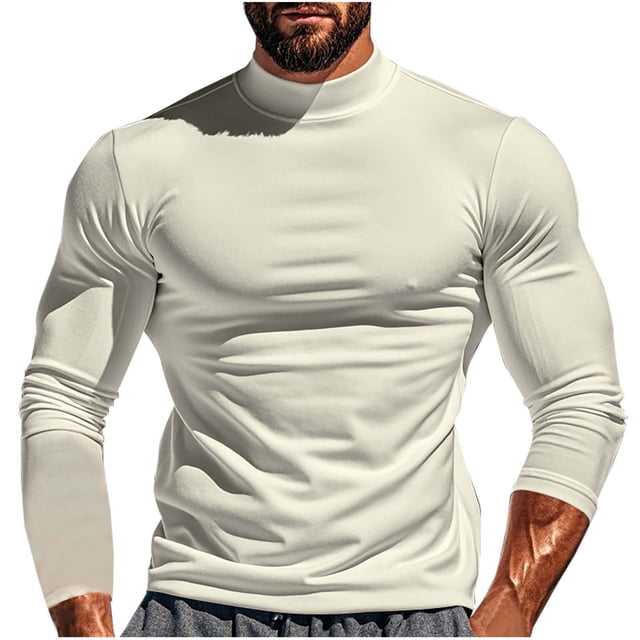 zbxnLI T-Shirts à Col Montant pour Hommes à Manches Longues, Chandails Décontractés à Enfiler, T-Shirts Doux Extensibles, Chandail de Base pour Hommes