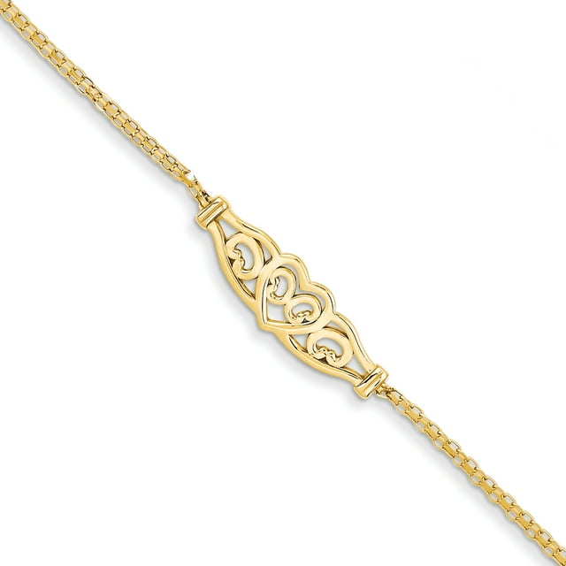14k Yellow Gold Filigree Heart 9 Inch Anklet Ankle Bracelet Love