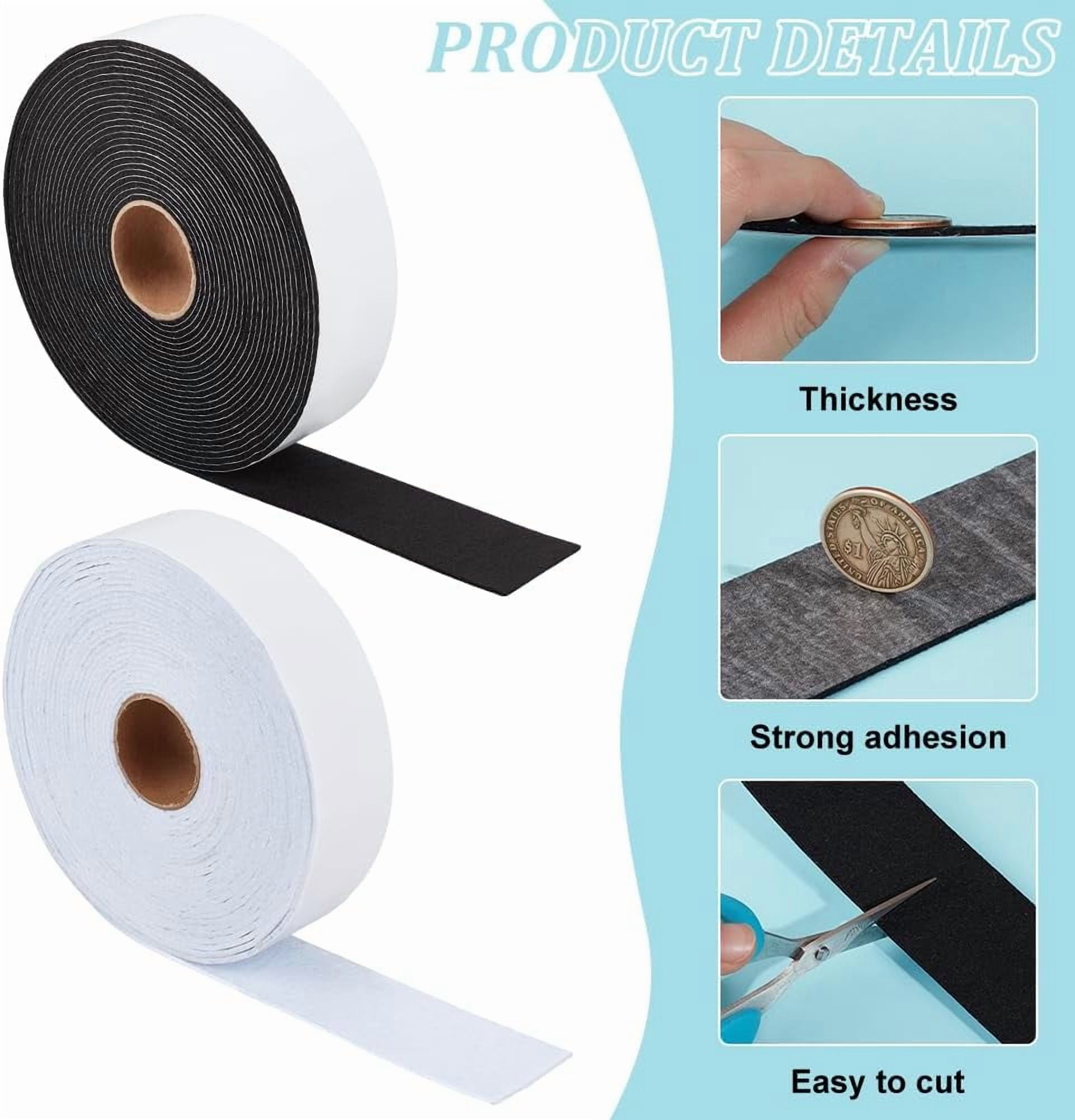 2 Rolls 2 Colors Self Adhesive Felt Tape 1.5Inch Wide Black White Furniture Felt Strips for Protecting and DIY Adhesive 26.2FT/Roll Colorful DIY