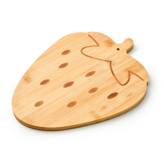 Cook with Color 9.5" x 12" Wood Cutting Board, Decorative Fruit Shaped Serving and Slicing Board, Strawberry