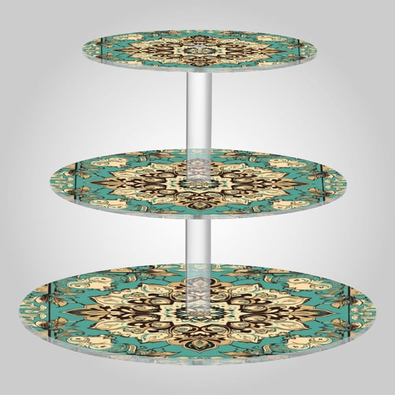 Wobogo Bohemia Pattern 3 Tier Acrylic Cake Stand with Clear Round Hold for Wedding Holiday Birthday Baby Shower Tea Party