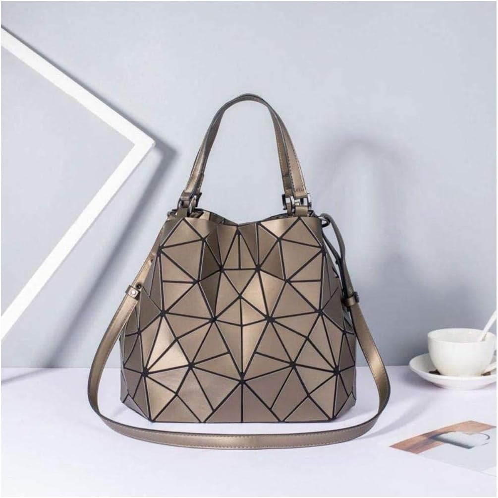 Kwuty Geometric Luminous Purses and Handbags Shard Lattice Eco-Friendly Artificial Leather Rainbow Holographic Purse (Brown)