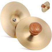 1 Pair Small Hand Cymbals for Kids: 7cm/2.75inch Gold Finger Cymbals with Wooden Attached - Beginners Metal Mini Percussion Instrument for Rhythm Practice, Performances