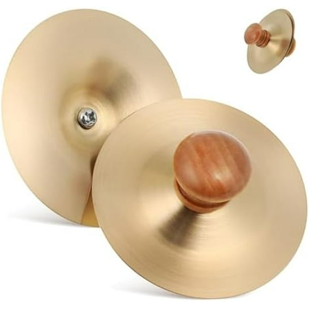 1 Pair Small Hand Cymbals for Kids: 7cm/2.75inch Gold Finger Cymbals with Wooden Attached - Beginners Metal Mini Percussion Instrument for Rhythm Practice, Performances