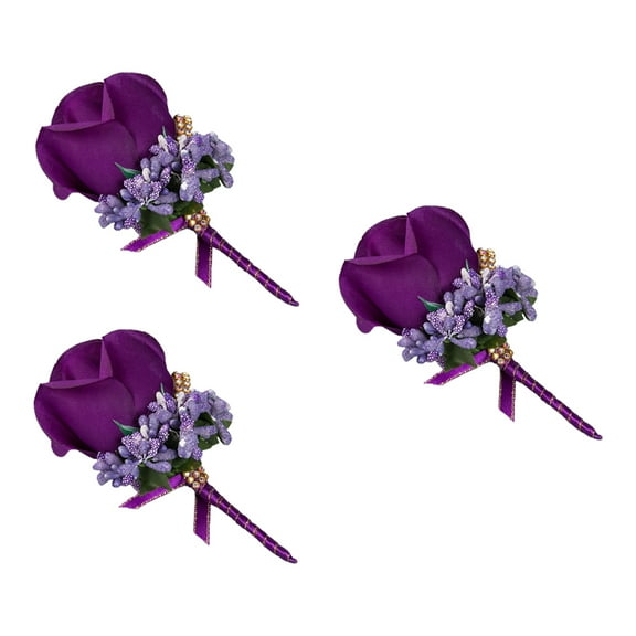 3Pcs Artificial Rose Boutonnieres Groom Flower Fake Berries for Rhinestone Corsa