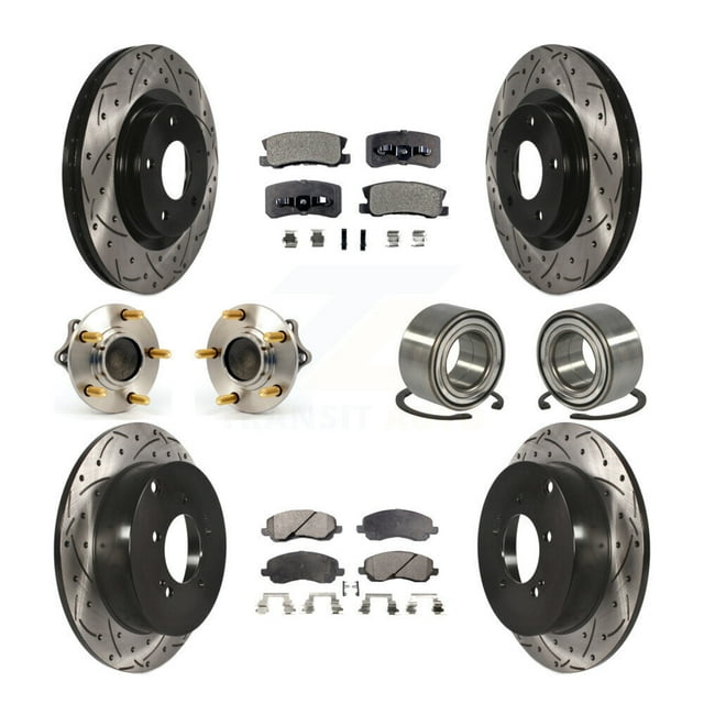 Transit Auto Front Rear Wheel Hub Bearing Assembly Coated Disc Brake Rotor and Ceramic Pad Kit (10Pc) for Car 2008-2011 2013 Mitsubishi Outlander FWD with 3.0L Without 7 Passenger Seating - KBB-107547
