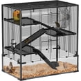thumbnail image 1 of CHENZM Large Hamster Cage with 9" Deep Tempered Glass Bottom, 4 Tiers Hamster Tank with Running Wheel, Hut, Water Bottle, Dish, Rat Cage for Syrian, Dwarf, Gerbils, Mouse, 31" x 19" x 31.5", Black, 1 of 17