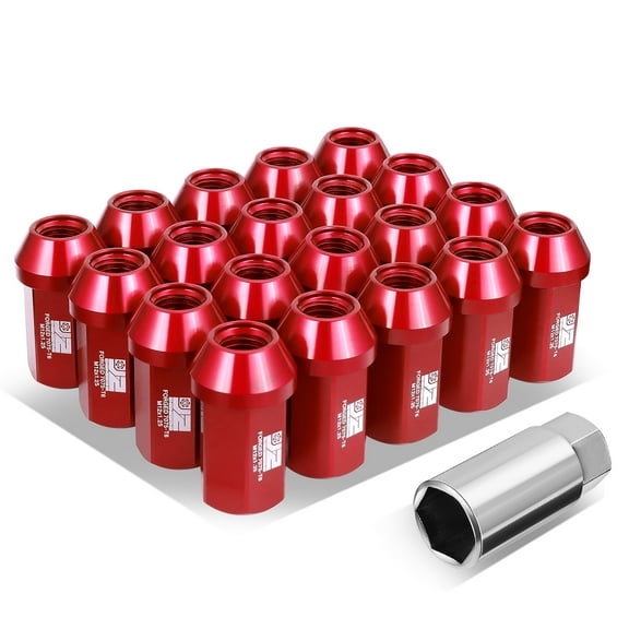 J2 Engineering 20Pcs Red M12 x 1.25 Wheel Tire Lug Nuts Closed End Aluminum Replacement with Adapter J2-LN-T7-038-125-RD