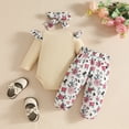 thumbnail image 2 of Bellafa Newborn Baby Girl's 3pc Animal Prints Long Sleeve Romper and Pant Sets Cute Infant Easter Outfits with Bowknot Headband, 2 of 9