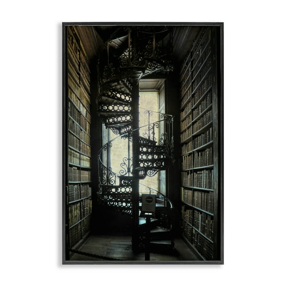 Stupell Industries Vintage Library Spiral Stairs Buildings & Architecture Painting Black Framed Art Print Wall Art, 20 x 30