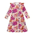 thumbnail image 4 of FKELYI Pink Flower Print Long Sleeve Dress for Girls Tiered Swing Pleated Twirly Dress for Spring Fall Pactchwork Sundress A-Line Flowy Casual Dresses, 11-12 Y, 4 of 6