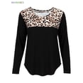 thumbnail image 3 of BadPiggies Women Leopard Print Colorblock Long Sleeve Round Neck Casual Blouses Tops (2XL, Black), 3 of 6
