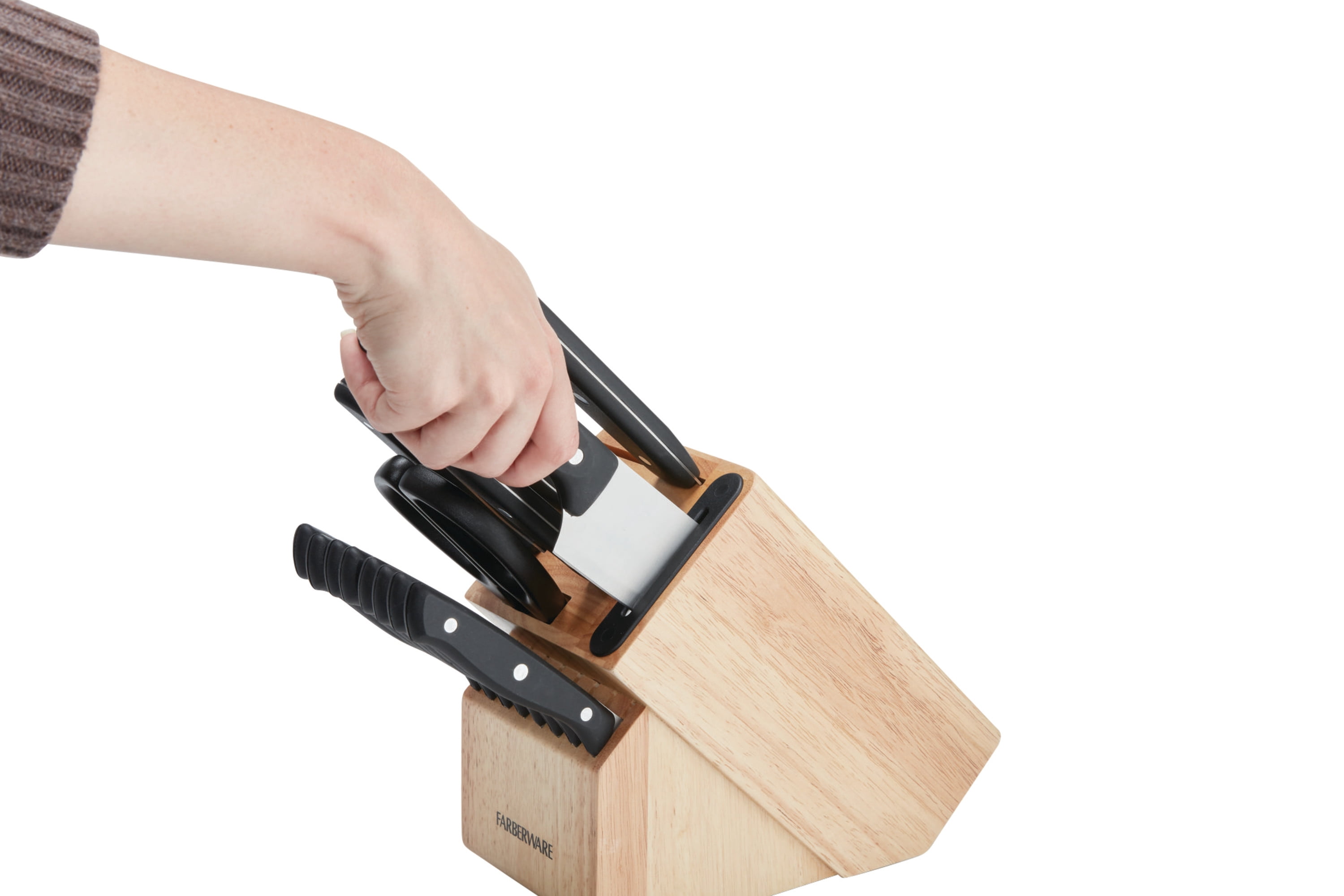 Farberware Edgekeeper 16-piece Triple Rivet Block Set with Built in Knife Sharpener, Natural