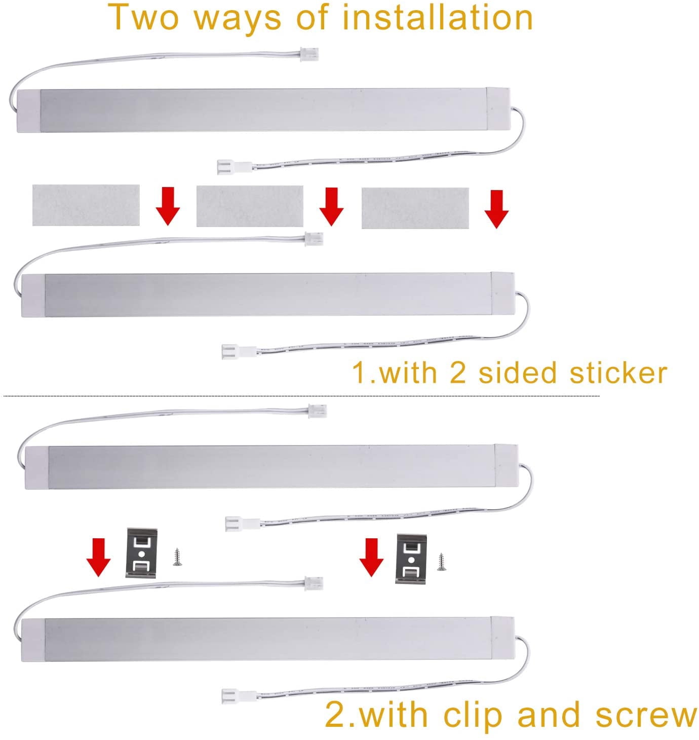 LED Under Counter Light Fixtures, 6pcs Hardwired Dimmable Cabinet Strip Lights Kit, 12 inches 24V Plug in Linkable Cupboard Lighting for Kitchen, Closet, Showcase, Bar, Shelf Lighting