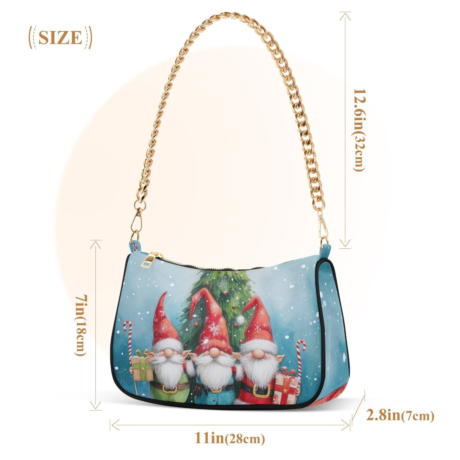 Gnomes Christmas TreesWomen Small Shoulder Bag Crossbody Tote Hobo Bags Purse Clutch Handbags with Chain Strap for Women