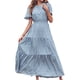 thumbnail image 3 of Txlixc Vestido largo para mujer, cuello redondo, manga corta, cintura elástica, estampado floral, estilo bohemio, vestidos casuales Txlixc  Estilo de ocio, 3 of 6