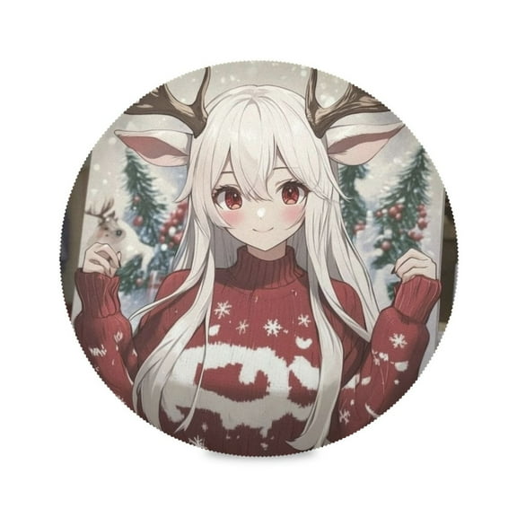 WOBOGO The Antler Lass Round Placemats Set of 6 Heat Resistant Washable Kitchen Table Decorations 15.4in