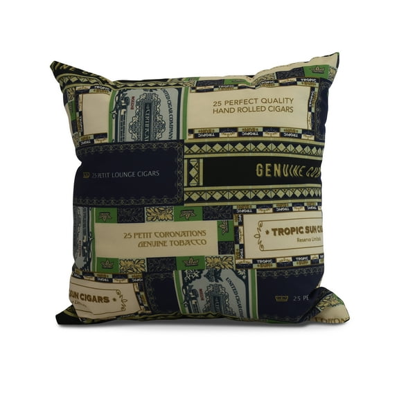 Simply Daisy, 20" x 20" Cigar Box Collage 2, Geometric Print Outdoor Pillow, Navy Blue