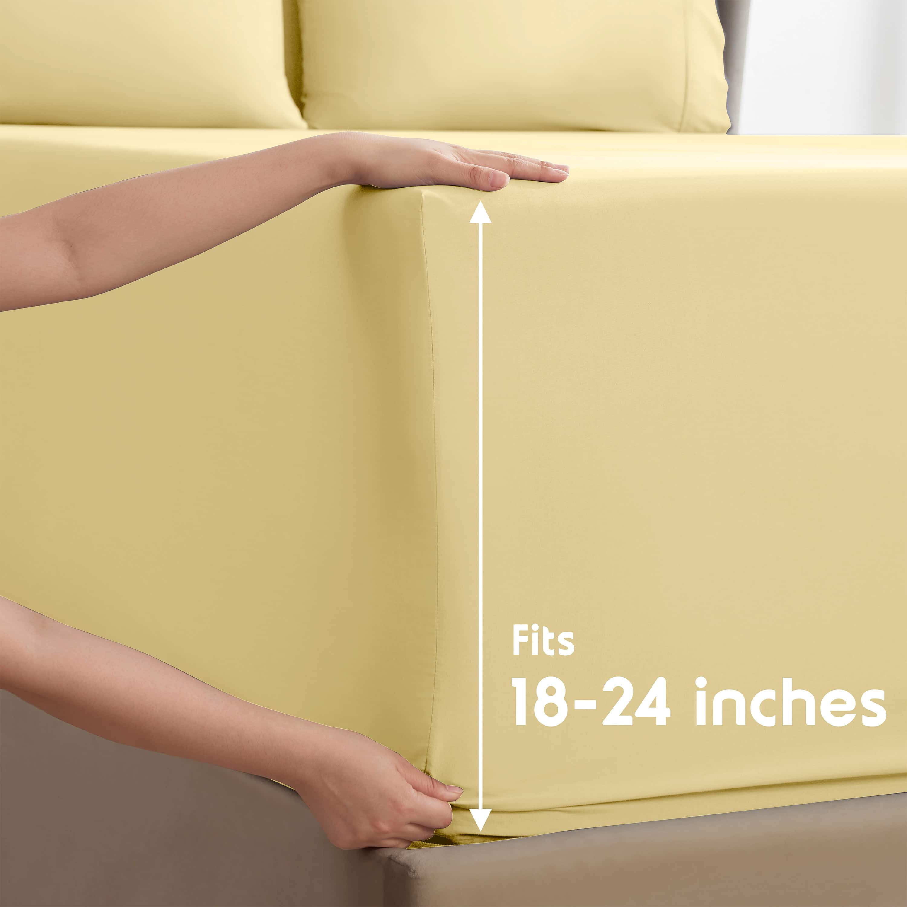 LammaLoe Extra Deep Pocket Full Size Sheets set, Fits 18"-24" Mattress, 6 Piece Soft Microfiber Bed Sheet Sets, Mellow Yellow