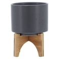 thumbnail image 2 of 5" PLANTER W/ WOOD STAND, MATTE GRAY, 2 of 4