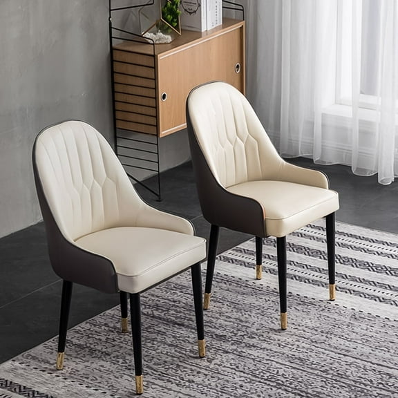 POVISON Modern Beige Dining Chair (Set of 2), with PU Leather and Iron Legs