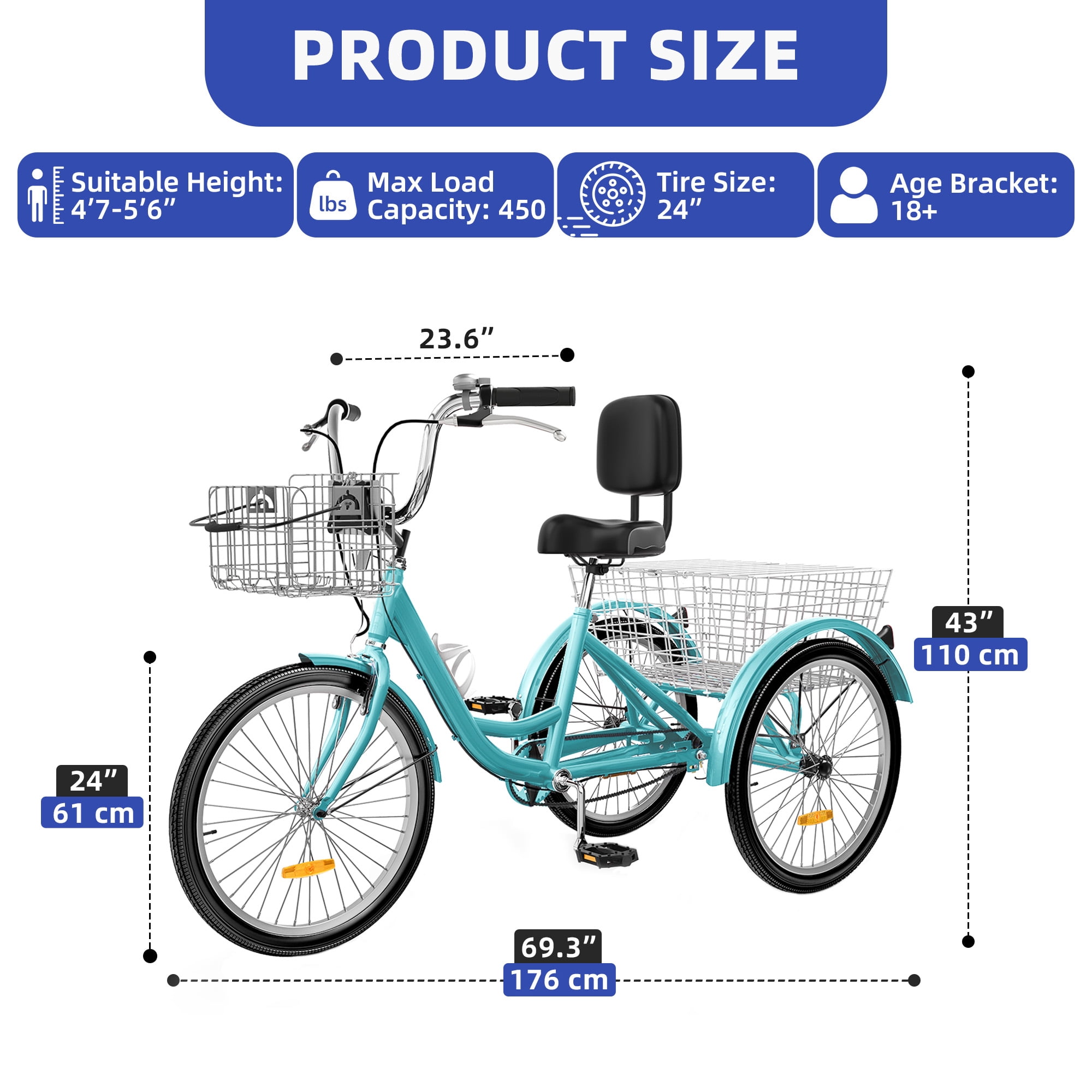 ModFusion 24" 1-Speed Adult Tricycle, Mint Green