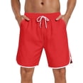 thumbnail image 3 of lcziwo Men's Gym Shorts Summer Holiday Elastic Waist Hiking Shorts with Pockets Beach Fishing Outdoor Drawstring Shorts Red L, 3 of 8