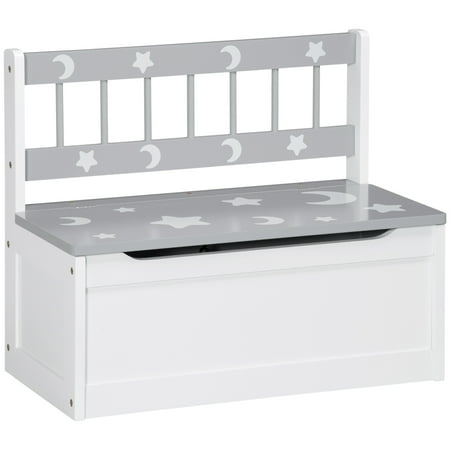 UPC: 0196393059029 | Qaba Toddler Toy Box Storage Bench with Large 27 L Interior Kids Storage Bench Seat with Storage for Toddler Playroom Furniture Kids Bedroom Furniture Toy Organizer and Storage Bin Gray