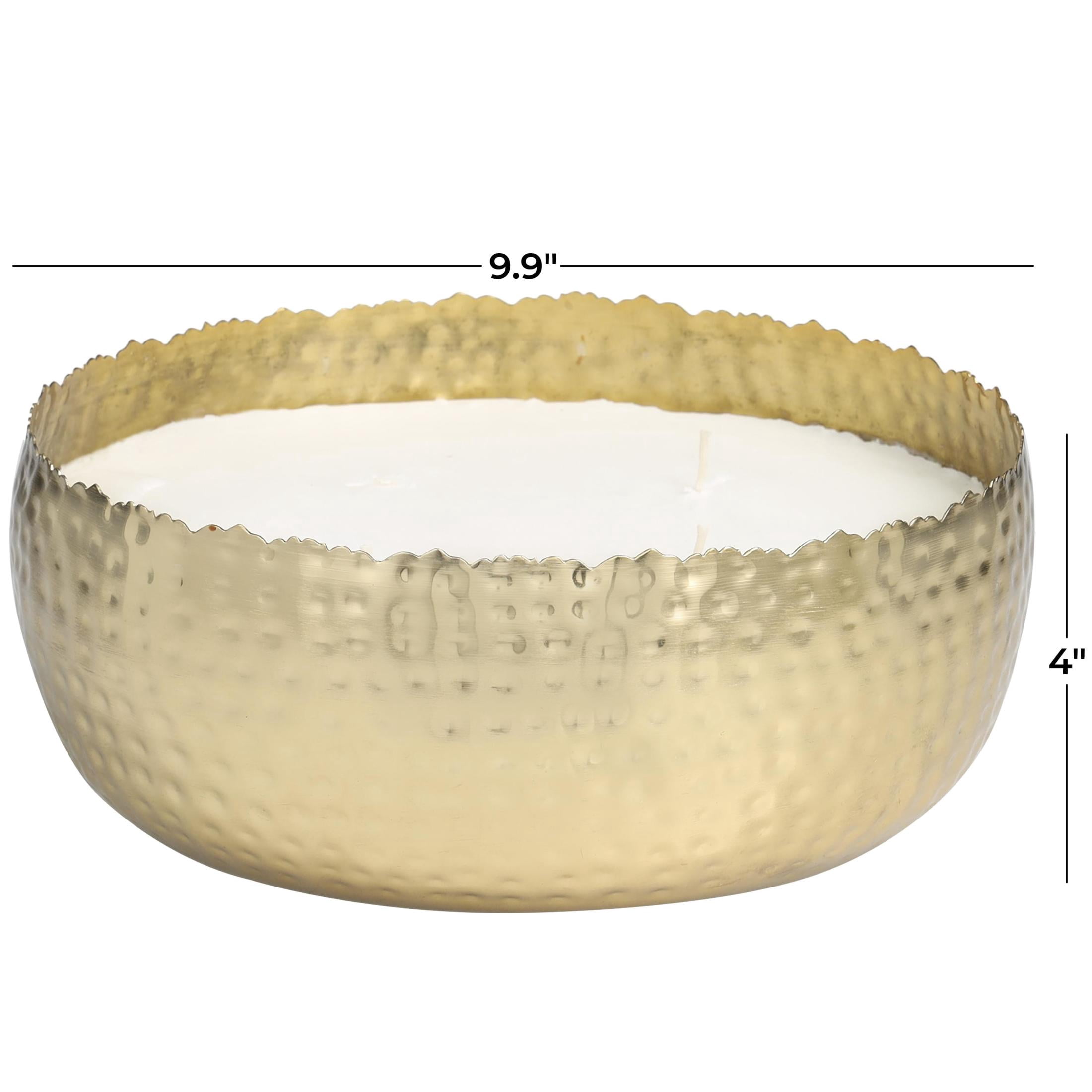 DecMode Gold Metal English Garden Scented Wide Hammered 90 oz 4 Wick Candle with White Wax