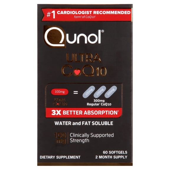 Qunol Ultra CoQ10 Softgels, 100mg, Heart Health, Coenzyme Q10 Dietary Supplement, 60 Count