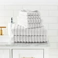 thumbnail image 3 of Modern Threads Wavy 6-Piece Adult Bath Towel Set, Quick Dry 100% Luxury Cotton, White, 3 of 6