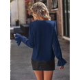 thumbnail image 2 of Women's V Neck Ruffle Front Button Down Long Sleeve Blouse Top Shirt, 2 of 5