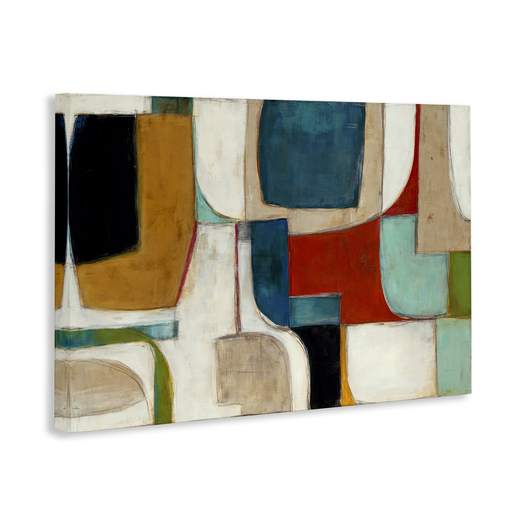 Stupell Industries Abstract Cubism Shapes Abstract Painting Wrapped Canvas Art Print Wall Art, 45 x 30