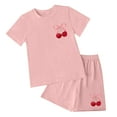 thumbnail image 4 of Xudanell Girl's 2 Piece Outfits Cherry Bow Graphic Tee Shirt and Shorts Set Cute Summer Outfits (Pink, 7-8 Years), 4 of 4