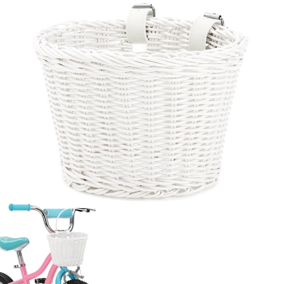 RINAPI Bike Basket for Front Handlebar Kid Adult Bicycle Handlebar Wicker Basket Bike Decoration Waterproof with Leather Straps Accessories Basket(White)