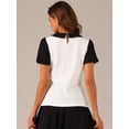 thumbnail image 3 of DARING DIVA Women Peter Pan Collar Contrast Puff Short Sleeve Top M White, 3 of 6