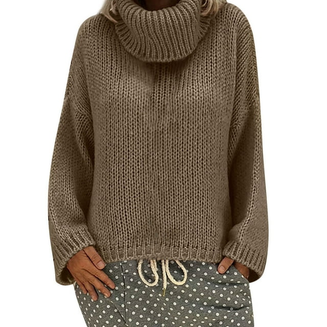 IROINID Chandail à Col Roulé pour Femmes Couleur Unie Ample Mi-Long Confortable à Manches Longues