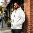 thumbnail image 7 of Men's Oversized Zip Up Hoodie Fleece Sweatshirts with Pockets White L, 7 of 7