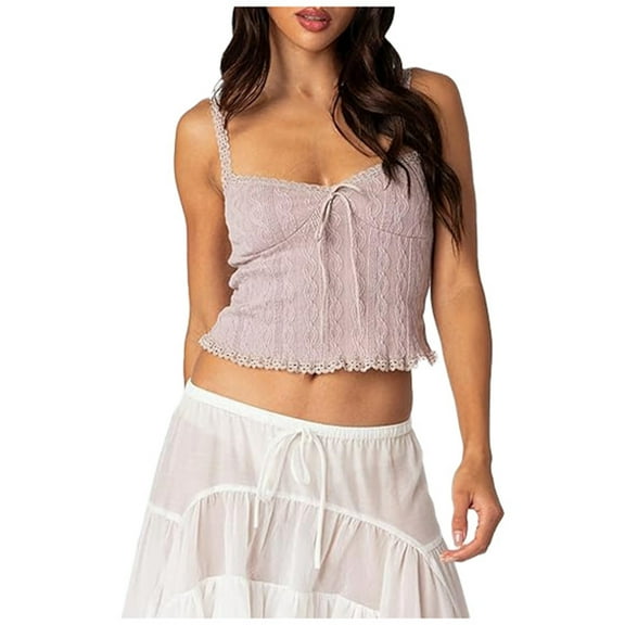 DHFJKG Sleeveless Crop Tank Top Women Sexy Low Cut Square Neck Slim Fit Camisole Spaghetti Strap Going Out Sweet Stylish Tops
