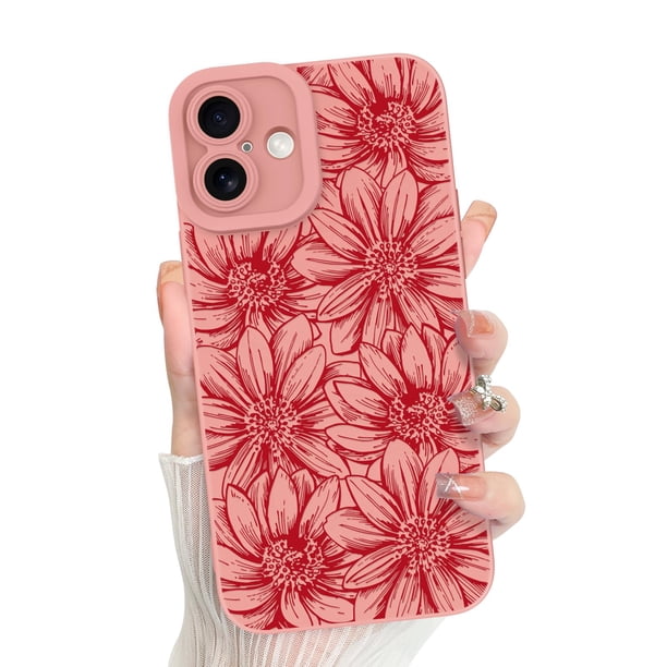 Funda de teléfono MZELQ para iPhone 16 de silicona negra con estampado floral