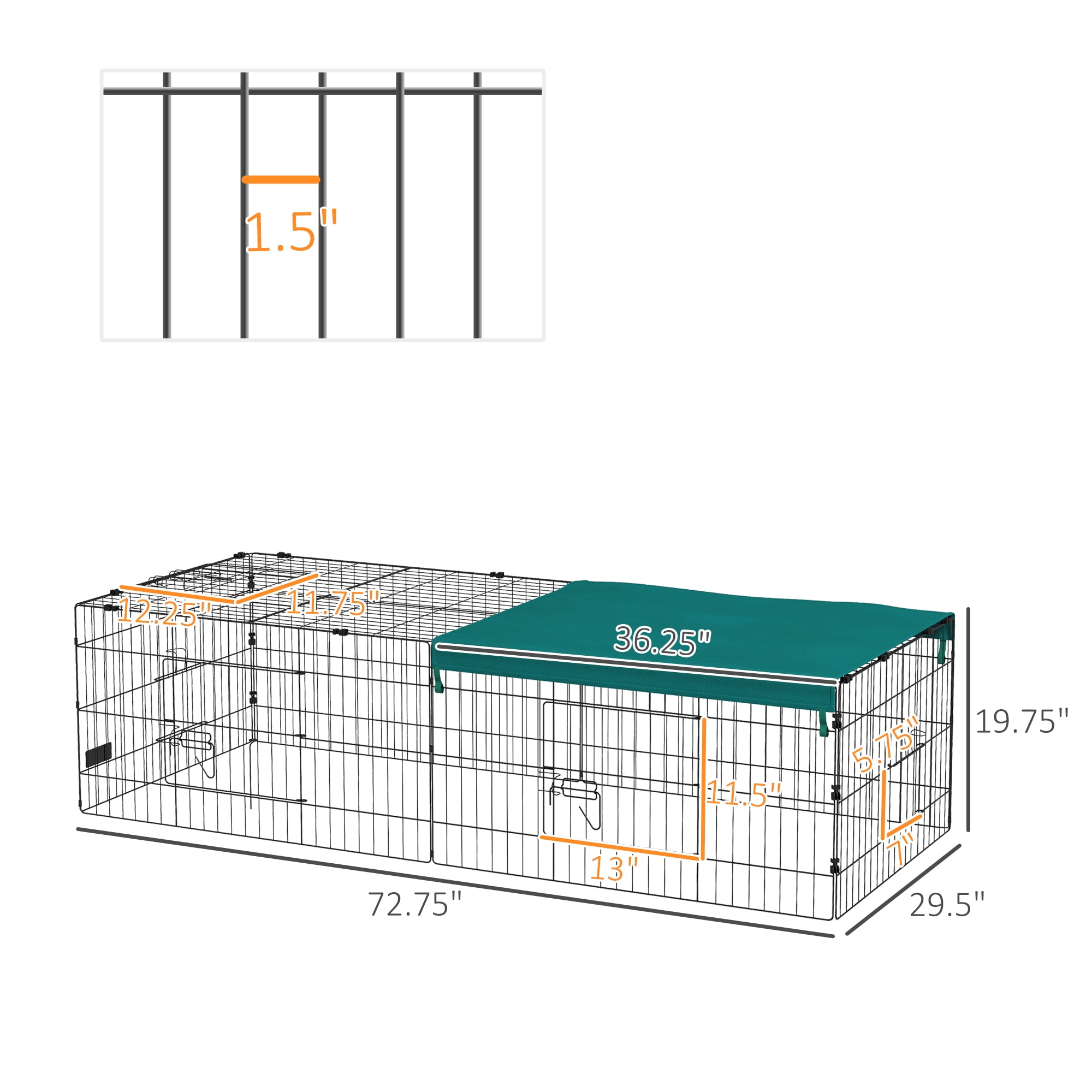 Pet Playpen PawHut 73" Small Animal Playpen, Pet Playpen Yard Fence for Rabbits, Chicken, Chinchillas with Roof for Indoor & Outdoor, Green,Guinea Pig Cage