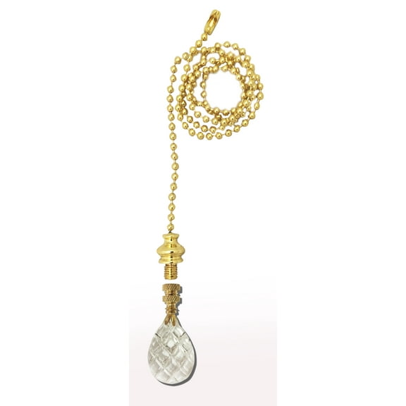 Royal Designs Fan Pull Chain with Medium Swiss Cut Diamond Crystal Finial ? Polished Brass