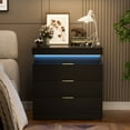 thumbnail image 2 of 30.5''H Nightstand with LED Lights & Sliding Top, Modern End Side Table with 3 Drawers, 28.8''W Solid Wood Bedside Table for Bedroom, Black, 2 of 7