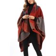 thumbnail image 2 of Zhengup Women's Color Block Shawl Wrap Plus Size Cardigan Poncho Cape Open Front Long Winter Sweater Coat, 2 of 6