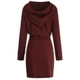 thumbnail image 3 of Femmes à Capuche Robe à Fermeture Éclair Manches Longues Taille Cordon de Mode Hoodie de Couleur Unie Robes de Pull, 3 of 9